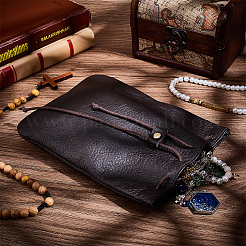 牛革のコインウォレット  巾着袋  ワックスコードと  コーヒー  18x13.9x0.7cm&nbsp;AJEW-WH20002-33B-01