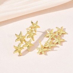 女性のための真鍮のスタッドピアス  ラックめっき  長持ちメッキ  鉛フリー＆カドミウムフリー  18KGP本金メッキ  ヒトデ  37x19.5mm&nbsp;EJEW-A167-02B-G