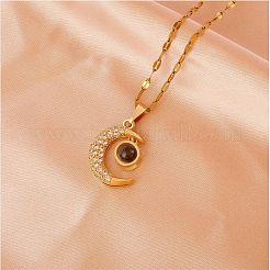 Mother's Day Moon Pendant Necklace I Love You in 100 Languages Projection Necklace Stainless Steel Charm Jewelry for Women Lovers Mom Girlfriends&nbsp;JN1115A