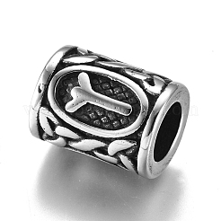 304ステンレススチールヨーロピアンビーズ  大穴ビーズ  ルーン/ futhark / futhorの列  アンティークシルバー  13.5x10mm  穴：6mm&nbsp;OPDL-G010-07AS-04B