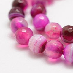 Faceted Natural Striped Agate/Banded Agate Beads Strands&nbsp;G-F447-4mm-H08