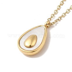 Natural Shell Teardrop Pendant Necklace with 304 Stainless Steel Cable Chains for Women&nbsp;NJEW-H162-02G