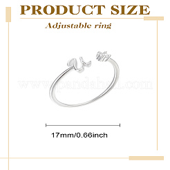 1Pc Letter Brass Rhinestone Open Cuff Rings for Women&nbsp;AJEW-LP0004-47U-S