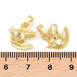 真鍮製マイクロパヴェディープピンクキュービックジルコニアチャーム  馬の頭のチャーム  18KGP本金メッキ  13x12.5x4.5mm  穴：5.5x2.5mm&nbsp;KK-G549-07G