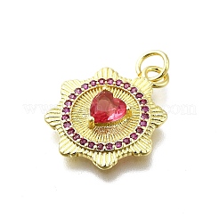 真鍮製マイクロパヴェキュービックジルコニアペンダント  心のある太陽  長持ちメッキ  鉛フリー＆カドミウムフリー  ラックめっき  丸カン付き  18KGP本金メッキ  20.5x17x3.5mm  穴：3mm&nbsp;KK-K400-34G