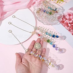 6個 3スタイルのガラス製ティアドロップ型窓吊り下げサンキャッチャー  真鍮とステンレススチールのペンダント付き屋外および庭の装飾  ミックスカラー  275~295mm  2個/スタイル&nbsp;HJEW-BM0001-48
