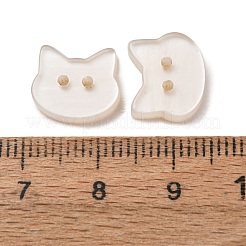 2  - 正孔樹脂ボタン  猫  ホワイト  10x12x3.4mm  穴：1.2mm&nbsp;RE-CBA1807-03G