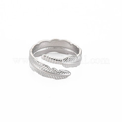 変色しない304ステンレススチール製リーフオープンカフリング（女性用）  ステンレス鋼色  usサイズ7 1/4(17.5mm)&nbsp;RJEW-S405-196P