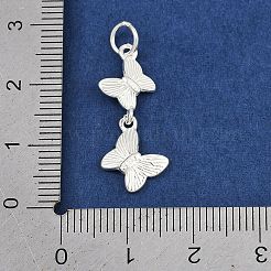 スターリングシルバーのダブルバタフライチャーム925個  丸カン付き  銀  4.5x9x2.5mm  穴：3.5mm&nbsp;STER-K183-07S