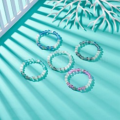 5 個 5 色合成ムーンストーン & キャットアイ & キュービックジルコニア クロス ビーズ ストレッチ ブレスレット女性  ミックスカラー  内径：2-1/8インチ（5.5cm）  1pc /カラー&nbsp;BJEW-JB08972