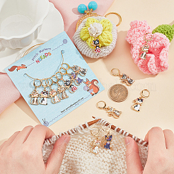 14Pcs 7 Style Alloy Enamel Cat Charm Locking Stitch Marker&nbsp;HJEW-PH01567