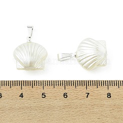 ABSプラスチックパール調ペンダント  貝殻の形のチャーム  304ステンレス鋼と真鍮の金具付き  乳白色  17x16x7.5mm  穴：3mm&nbsp;PALLOY-JF05617