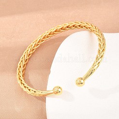 女性用真鍮製ウィートチェーンカフバングル  カドミウムフリー＆鉛フリー  長持ちメッキ  ラックめっき  18KGP本金メッキ  内径：2.24x1.81インチ（5.7x4.6cm）&nbsp;BJEW-P397-01G