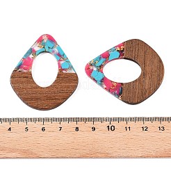 透明樹脂とクルミ材のペンダント  金箔を施した中空のティアドロップチャーム  濃いピンク  48x41x4mm  穴：2mm&nbsp;RESI-T057-07K