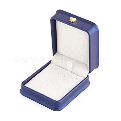 Puレザーネックレスペンダントギフトボックス  金メッキされた鉄の王冠とベルベットの内側  結婚式のための  ジュエリー収納ケース  ブルー  8.4x7.2x4cm&nbsp;X-LBOX-L005-F03