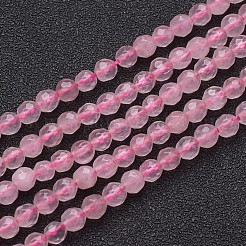 天然石ローズクォーツビーズ連売り  多面カット  ラウンド  ピンク  4mm  穴：1mm  約46個/連  7.8インチ&nbsp;G-G099-F4mm-15