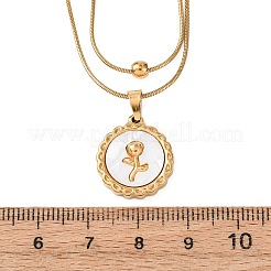 304 Stainless Steel with Natural White Shell Square Disc Pendant Double Layer Necklaces&nbsp;NJEW-K300-06B-G