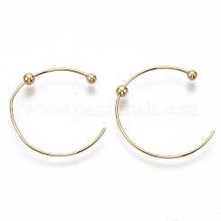 真鍮製スタンドピアス  ハーフフープピアス  ニッケルフリー  18KGP本金メッキ  24x22mm  ピン：0.7mm&nbsp;X-KK-S355-045-NF