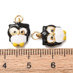 304ステンレスペンダント  エナメル  フクロウのチャーム  イオンプレーティング（ip）  ゴールドカラー  ブラック  13x10x3mm  穴：3mm&nbsp;SA-CBA4D96-12A-G