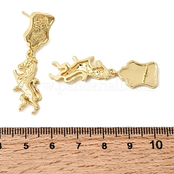 馬の真鍮製ダングルスタッドピアス  カドミウムフリー＆鉛フリー  ラックめっき  長持ちメッキ  18KGP本金メッキ  43x11.5mm&nbsp;EJEW-D352-03G-02
