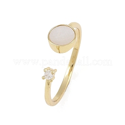 Brass Micro Pave Cubic Zirconia Open Cuff Rings for Women&nbsp;RJEW-K308-02A-G