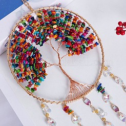 Copper Wire Wrapped Tree of Life Plastic Imitation Stone Beads Suncatchers&nbsp;HJEW-F027-11