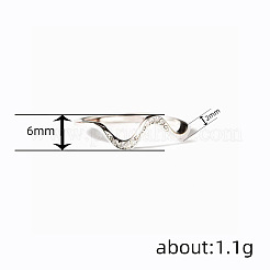 波型の真鍮マイクロパヴェクリアキュービックジルコニア指輪  プラチナ  6mm  usサイズ9（18.9mm）&nbsp;FS-WG385C2-04