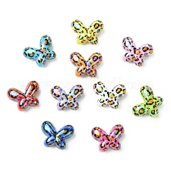 UVメッキ ヒョウ柄 不透明アクリルビーズ  虹色の  蝶  ミックスカラー  19x24.5x11.5mm  穴：3mm  約10個/袋&nbsp;OACR-CJZ0001-03