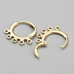 真鍮製フレンチフックピアスパーツ  5穴ループ付き  長持ちメッキ  ゴールドカラー  18~18.5x18.5x2mm  穴：1.6mm  ピン：0.7mm&nbsp;KK-WH0081-41B-G