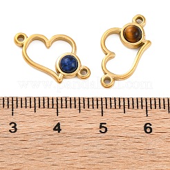 Ion Plating(IP) 304 Stainless Steel Pave Natural Mixed Stone Heart Connector Charms&nbsp;STAS-Z100-14G