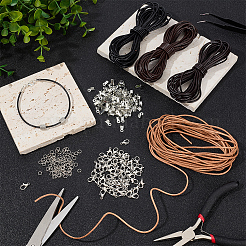 牛革コードネックレス・ブレスレットのDIYキット  合金丸カンを含む  カニカンとクランプエンド  ミックスカラー  2mm  4色&nbsp;DIY-CL0002-45