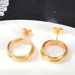 304ステンレススチールスタッドピアス  ツイストリング  イオンプレーティング（ip）  ゴールドカラー  18x4.5mm&nbsp;EJEW-Z089-02G