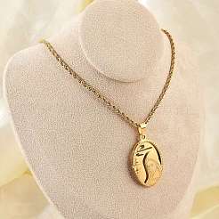 201 Stainless Steel Embossed Virgin Mary Pendant Rope Chain Necklaces&nbsp;NJEW-S387-08G