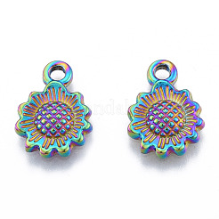 イオンプレーティング（IP）304ステンレスペンダント  花  虹色  17.5x12.5x2.5mm  穴：2mm&nbsp;STAS-N098-186M