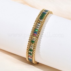 304 Stainless Steel & Glass Wheat Chain Double Layers Bracelets for Women&nbsp;BJEW-F540-08G-04