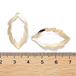真鍮チャーム  中空葉  18KGP本金メッキ  29x15x1mm  穴：1.6mm&nbsp;KK-E107-05G