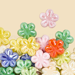 釉薬をかけた磁器ビーズ 40個  光沢のあるセラミックビーズ  花  ミックスカラー  17.5x17x8.5mm  穴：2mm&nbsp;PORC-LT0001-04