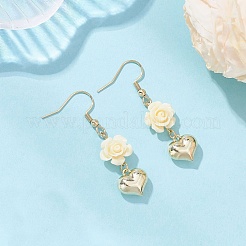 304 Stainless Steel Heart with Flower Dangle Earrings&nbsp;EJEW-JE06688