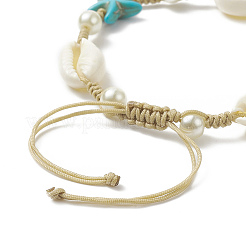 Synthetic Turquoise(Dyed) Starfish & Natural Shell & Glass Pearl Braided Bead Bracelet&nbsp;BJEW-TA00218