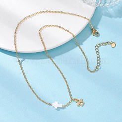 304 Stainless Steel Angel and Natural Freshwater Shell Cross Pendant Necklaces&nbsp;NJEW-JN05720
