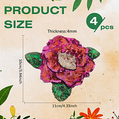4Pcs Flower Paillette Cloth Sew on Appliques&nbsp;PATC-MA0001-20B