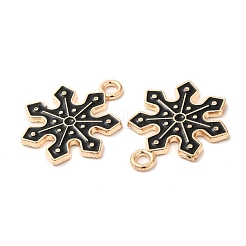 クリスマスライトゴールドトーン合金エナメルペンダント  スノーフレークチャーム  ブラック  20x17x1.5mm  穴：2mm&nbsp;FIND-C031-01KCG-01