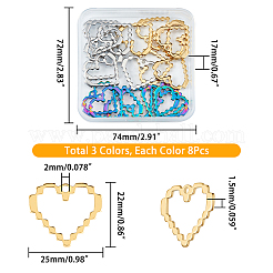 24個3色304ステンレスペンダント  ハート  ミックスカラー  22x25x1.5mm  穴：2mm  8個/カラー&nbsp;STAS-DC0010-52