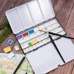プラスチックの空の水彩絵の具鍋  ペイントケースアートパレットの供給と鉄の水彩画オイルボックス  ミックスカラー  21.3x22.5x2.45x11.4cm&nbsp;AJEW-PH0017-45