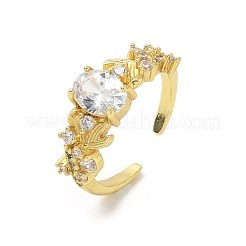 Brass Micro Pave Cubic Zirconia Cuff Open Rings&nbsp;RJEW-C163-25B-G