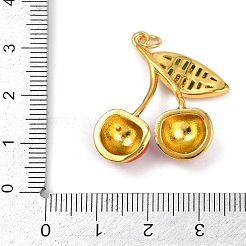 真鍮製エナメルペンダント  ラインストーンと丸カン付き  ゴールドカラー  フルーツチャーム  チェリー  29x22x6.5mm  穴：3.4mm&nbsp;LS-KK-K405-01A-G