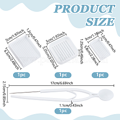 鉄製ピンセット付きプラスチック1個  長方形の豆皿3個付き  DIYの豆工芸品  ホワイト  17x2.15x1.1cm&nbsp;TOOL-WH0155-238B