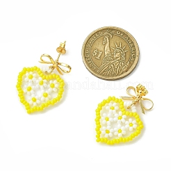 Heart Handmade Glass Seed Beads Dangle Stud Earrings&nbsp;EJEW-MZ00369-02