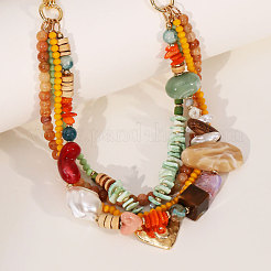 Bohemian Handmade Resin & Aluminium Chain & Wood Beaded Multi Layered Heart Pendant Necklaces for Women&nbsp;FS-WGACD88-01