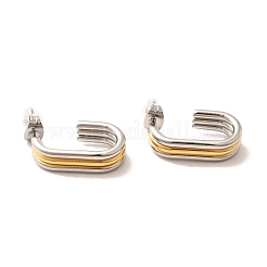304ステンレススチールツートンスタッドピアス  トリプルC字型  ゴールデン·ステンレス鋼色  21x6mm&nbsp;EJEW-F355-05GP-04